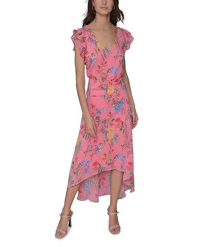 Karl Lagerfeld Floral High Low Flutter Sleeve Dress