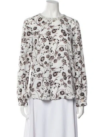 Pre-owned Karl Lagerfeld Floral Print Crew Neck Blouse In White