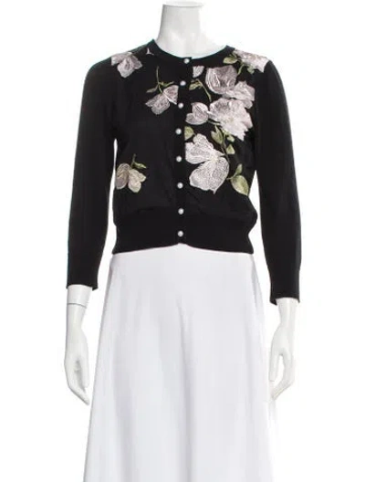 Pre-owned Karl Lagerfeld Floral Print Crew Neck Sweater In Black