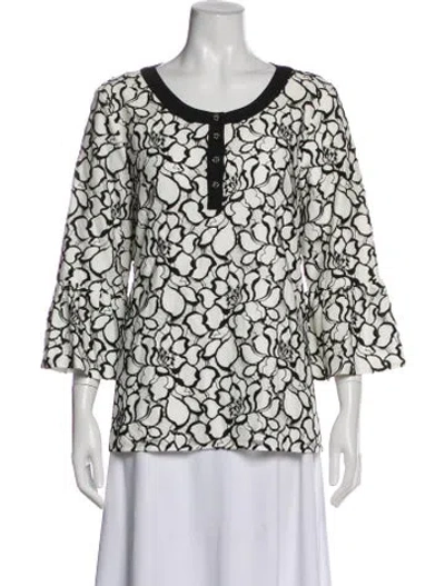 Pre-owned Karl Lagerfeld Floral Print Crew Neck Top In White