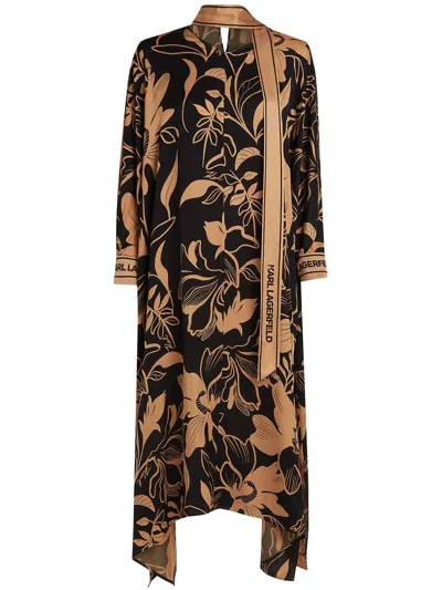 Karl Lagerfeld Floral-print Dress In Black