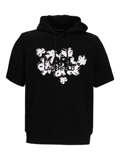 Karl Lagerfeld Floral-print Hoodie In Black