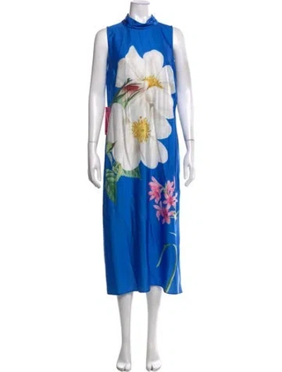 Pre-owned Karl Lagerfeld Floral Print Long Dress In Blue