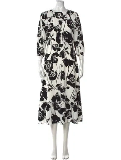 Pre-owned Karl Lagerfeld Floral Print Long Dress In White