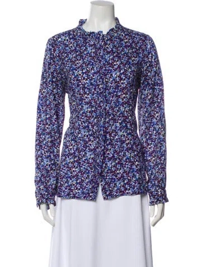 Pre-owned Karl Lagerfeld Floral Print Long Sleeve Blouse In Blue