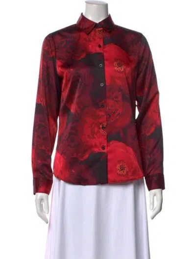 Pre-owned Karl Lagerfeld Floral Print Long Sleeve Blouse In Red