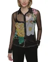 Karl Lagerfeld Petite Sheer Floral Button-up Shirt In Black