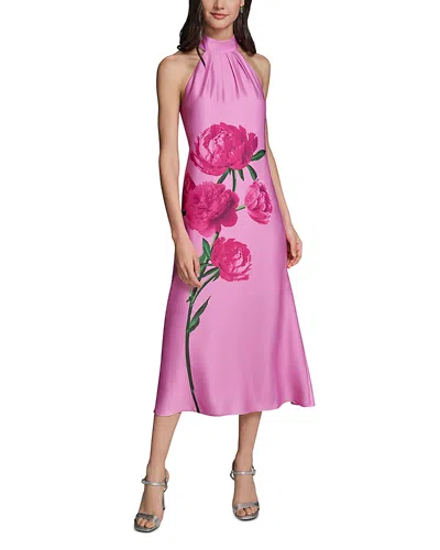 Karl Lagerfeld Floral Print Satin Crepe Halter Midi Dress In Pink