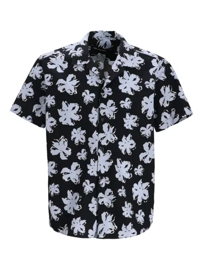 Karl Lagerfeld Floral-print Short-sleeve Shirt In Black