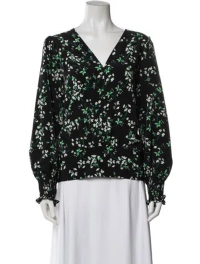 Pre-owned Karl Lagerfeld Floral Print V-neck Blouse In Blue