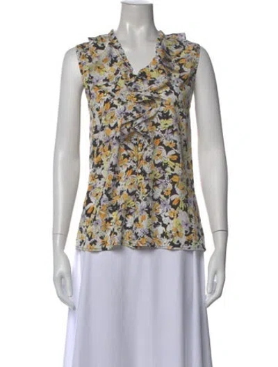 Pre-owned Karl Lagerfeld Floral Print V-neck Blouse In Multi