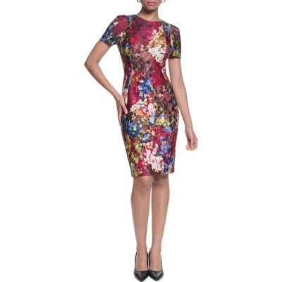 Karl Lagerfeld Floral Scuba Crepe Sheath Dress In Multi