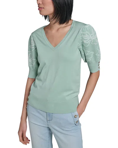 Karl Lagerfeld Floral Short Sleeve Sweater In Green