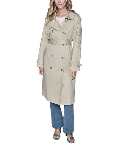 Karl Lagerfeld Floral Sleeve Trench Coat In Neutral