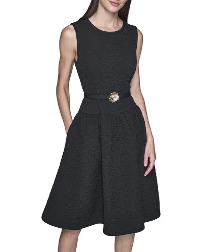 Karl Lagerfeld Floral Stretch Jacquard Dress In Black