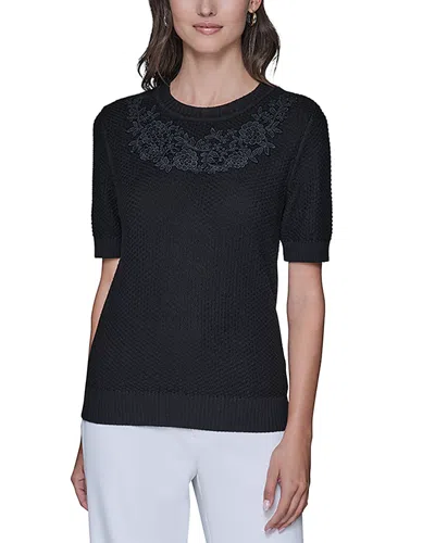 Karl Lagerfeld Floral Trimmed Sweater In Black