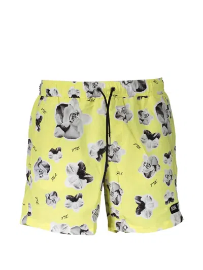 Karl Lagerfeld Floral-print Swim Shorts In Yellow