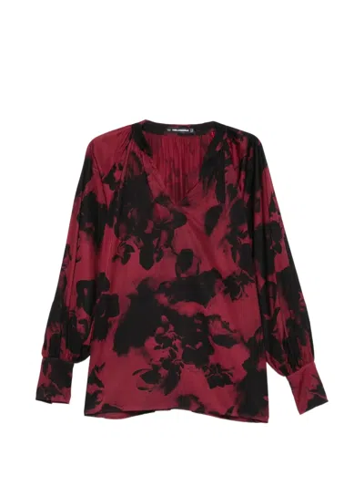 Karl Lagerfeld Floral-print V-neck Blouse In Multi