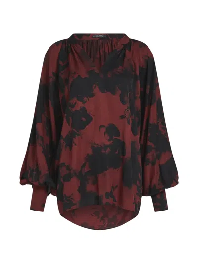 Karl Lagerfeld Floral-print Voluminous Blouse In Burgundy