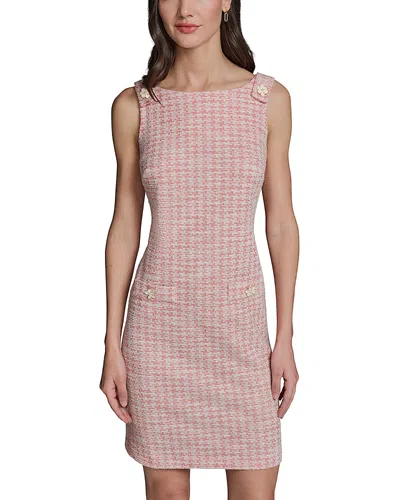 Karl Lagerfeld Flower Button Sleeveless Knit Tweed Dress In Pink
