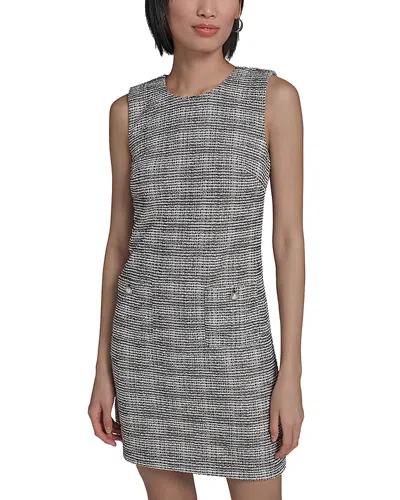 Karl Lagerfeld Flower Button Sleeveless Knit Tweed Sheath Dress In Multi