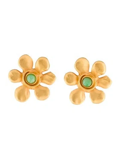 Pre-owned Karl Lagerfeld Flower Clip-on Earrings In Green