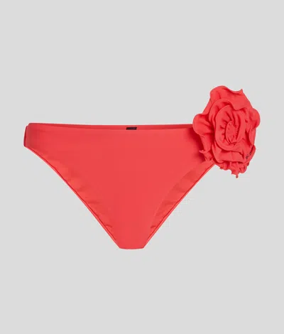 Karl Lagerfeld Flower High-leg Bikini Bottoms In Red