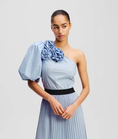 Karl Lagerfeld Flower One-shoulder Shirt In Blue