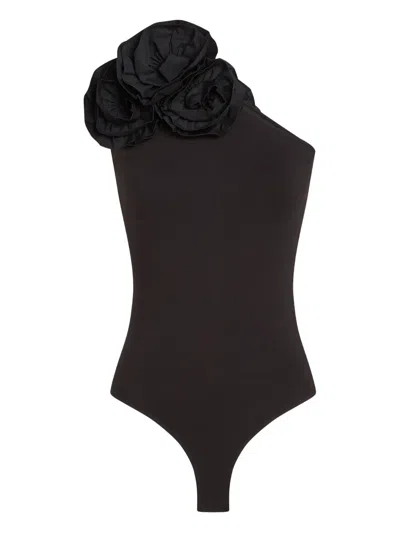 Karl Lagerfeld Flower One-shoulder Bodysuit In Brown