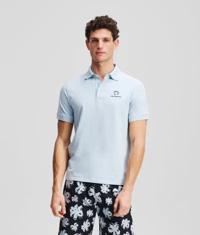 Karl Lagerfeld Flower Print Polo Shirt In Blue