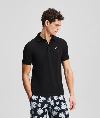 Karl Lagerfeld Flower Print Polo Shirt In Black