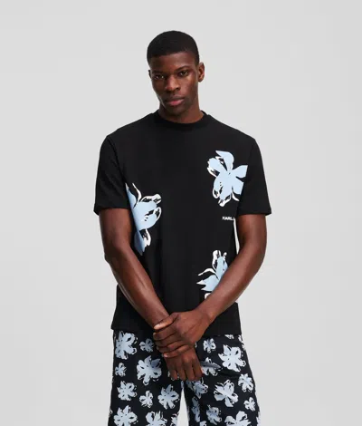 Karl Lagerfeld Flower Print T-shirt In Black