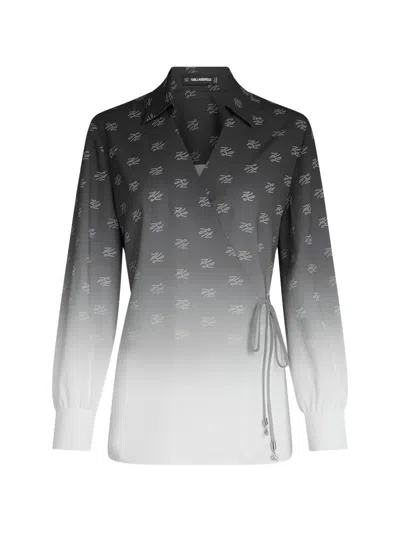 Karl Lagerfeld Fluid Wrap Blouse In Gray