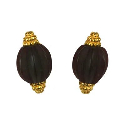 Pre-owned Karl Lagerfeld Fluted Pod Earrings In Black