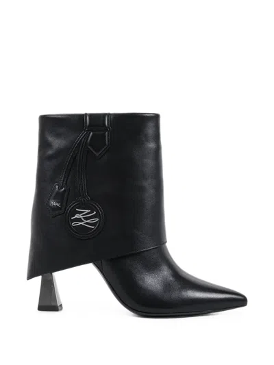 Karl Lagerfeld Foldover-panel Pointed-toe Boots In Black