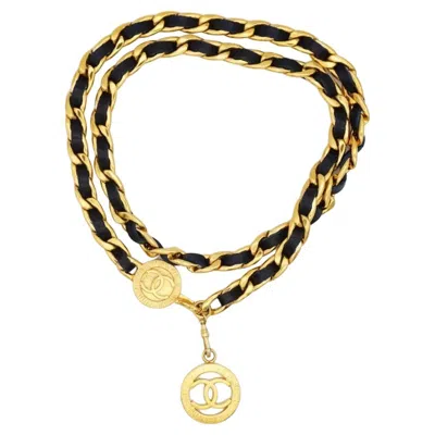 Pre-owned Karl Lagerfeld For Chanel Chanel Vintage Rare Iconic Gold Navy Leather Intertwined Cc Logo Necklace Belt In Blue