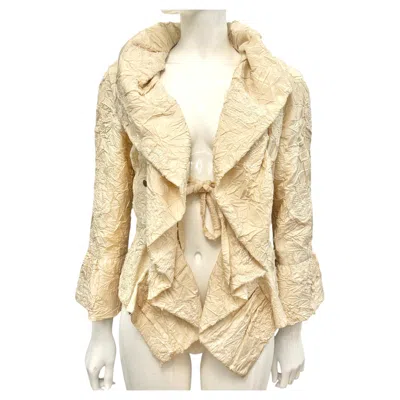 Pre-owned Karl Lagerfeld For Chanel Runway Chanel Spring 2006 Ivory Crinkled Silk & Bouclé Jacket By Karl Lagerfeld In White