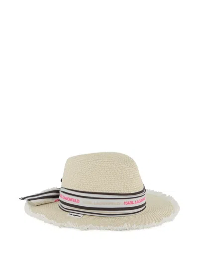 Karl Lagerfeld Kids' Frayed Striped Hat In Brown