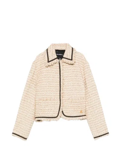 Karl Lagerfeld Frayed-trim Jacket In Neutral