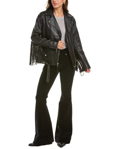 Karl Lagerfeld Fringe Leather Moto Jacket In Black