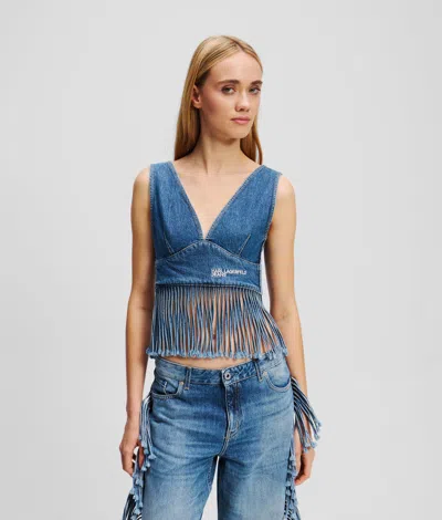 Karl Lagerfeld Fringed Denim Top In Blue