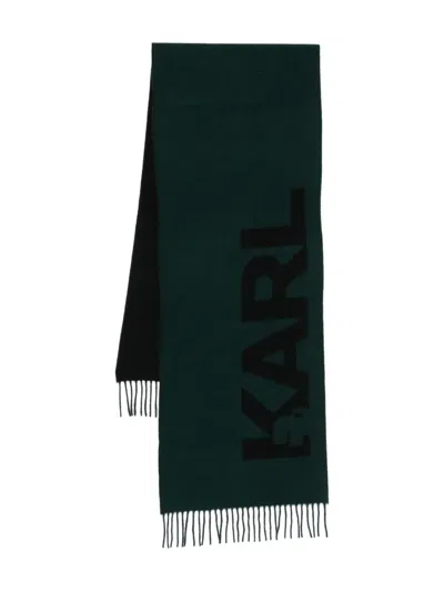 Karl Lagerfeld Fringed Logo-detal Scarf In Green