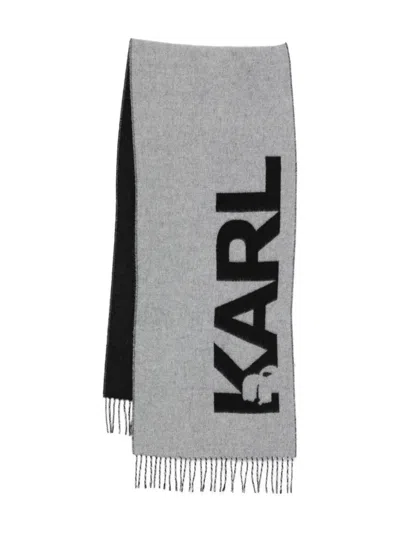 Karl Lagerfeld Fringed Logo Scarf In Gold