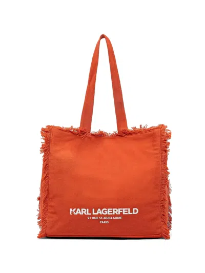 Karl Lagerfeld Fringed Logo-print Tote Bag In Red