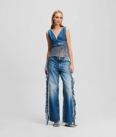 Karl Lagerfeld Fringed Relaxed Jeans In Blue