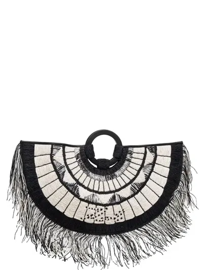 Karl Lagerfeld Fringe-trimmed Embroidered Tote Bag In Black