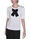 Karl Lagerfeld Front Bow Short Sleeve Sweater In White