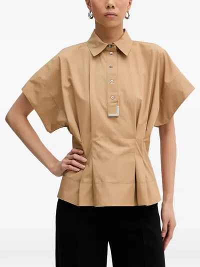 Karl Lagerfeld Front-button Peplum Shirt In Brown