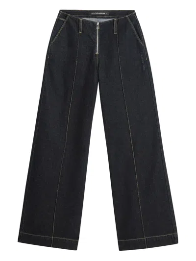 Karl Lagerfeld Front-zip Panelled Jeans In Black