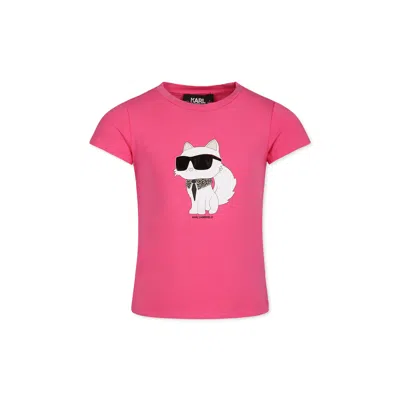 Karl Lagerfeld Kids' Fuchsia T-shirt For Girl With Choupette Print